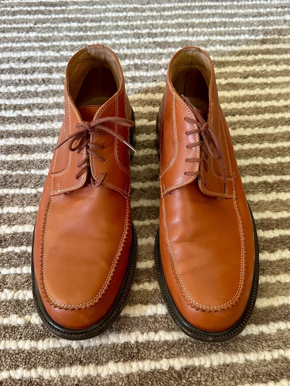 Ermenegildo Zegna Men's Tan Leather Lace-Up Boots